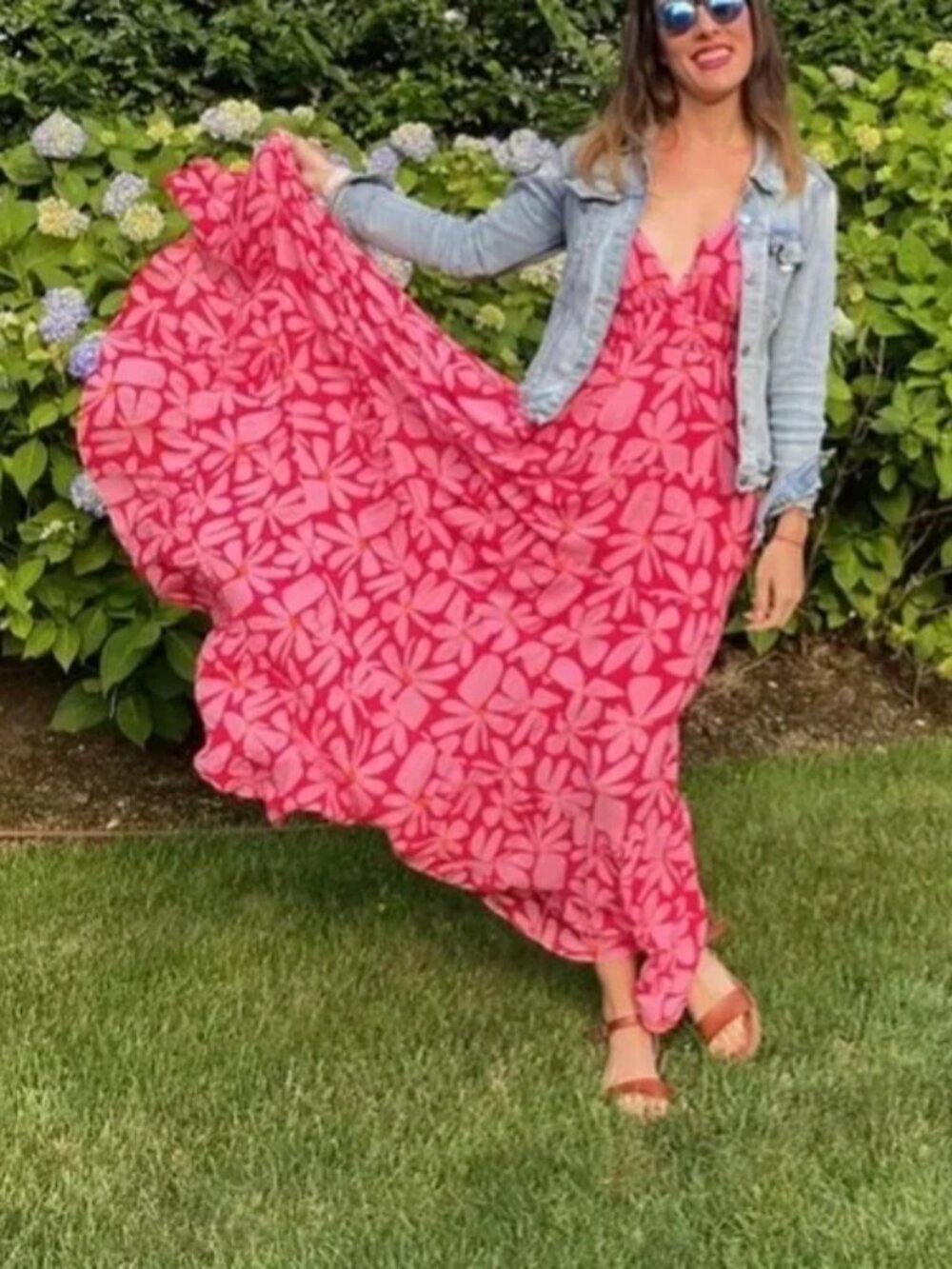 Anthropologie Hutch Red & Pink Floral Maxi Dress Small